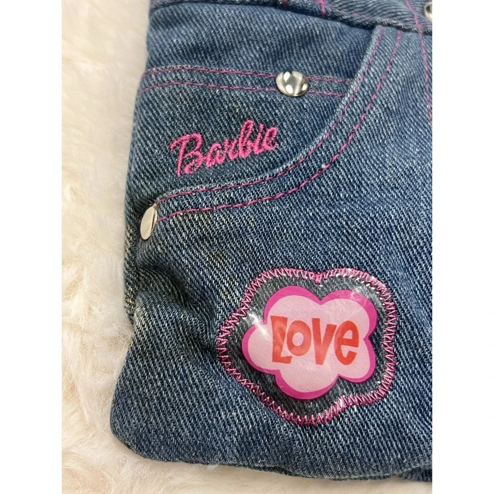 Y2K Barbie Kids Crossbody Bag Vtg 2002 Denim Pockets Patches Tote Girls